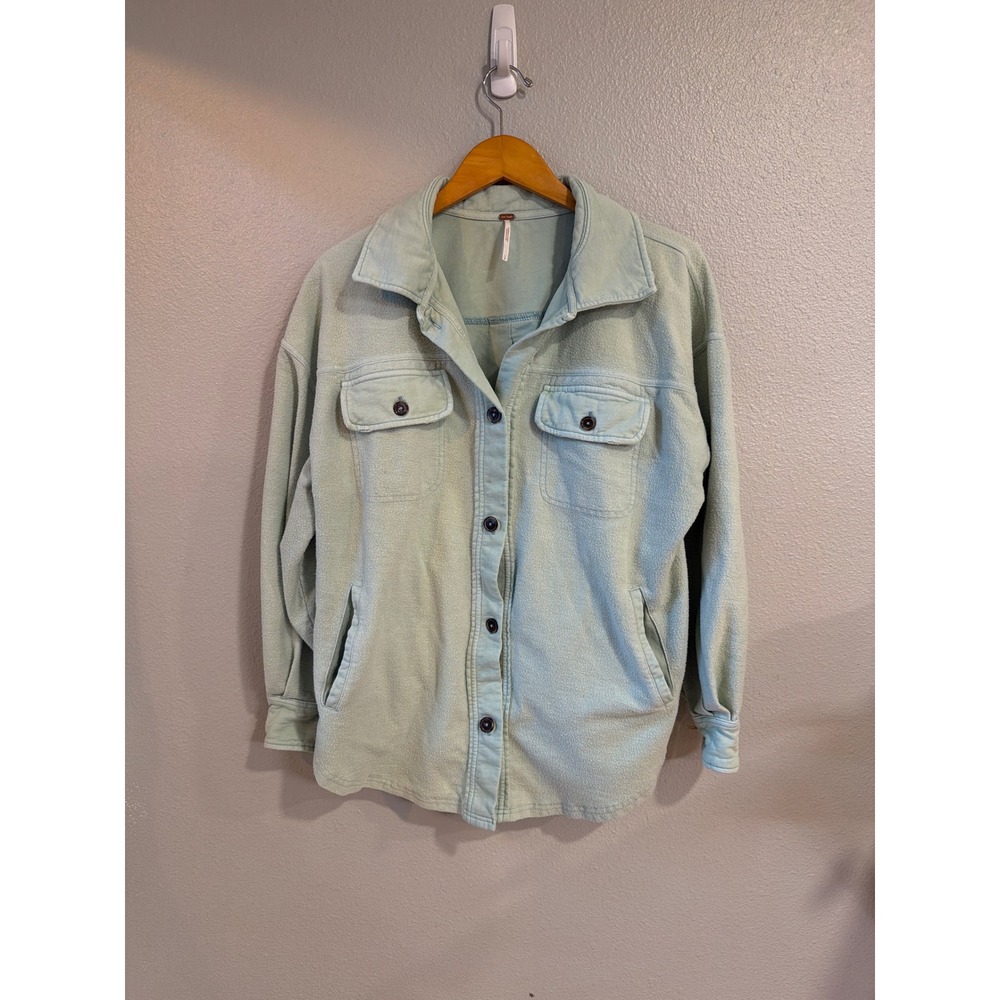 Free People Ruby Jacket Women Small Seafoam Blue Fleece Shacket